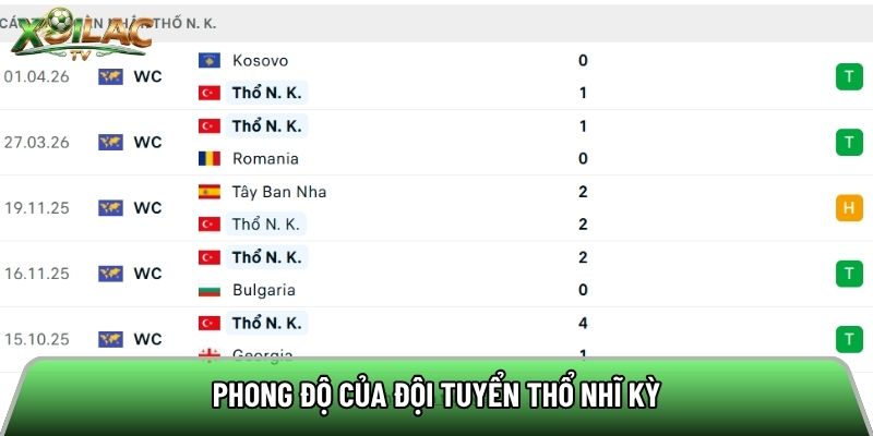 Phong độ của đội tuyển Thổ Nhĩ Kỳ