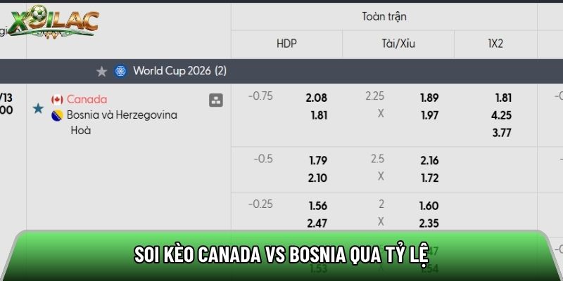 Soi kèo Canada vs Bosnia qua tỷ lệ